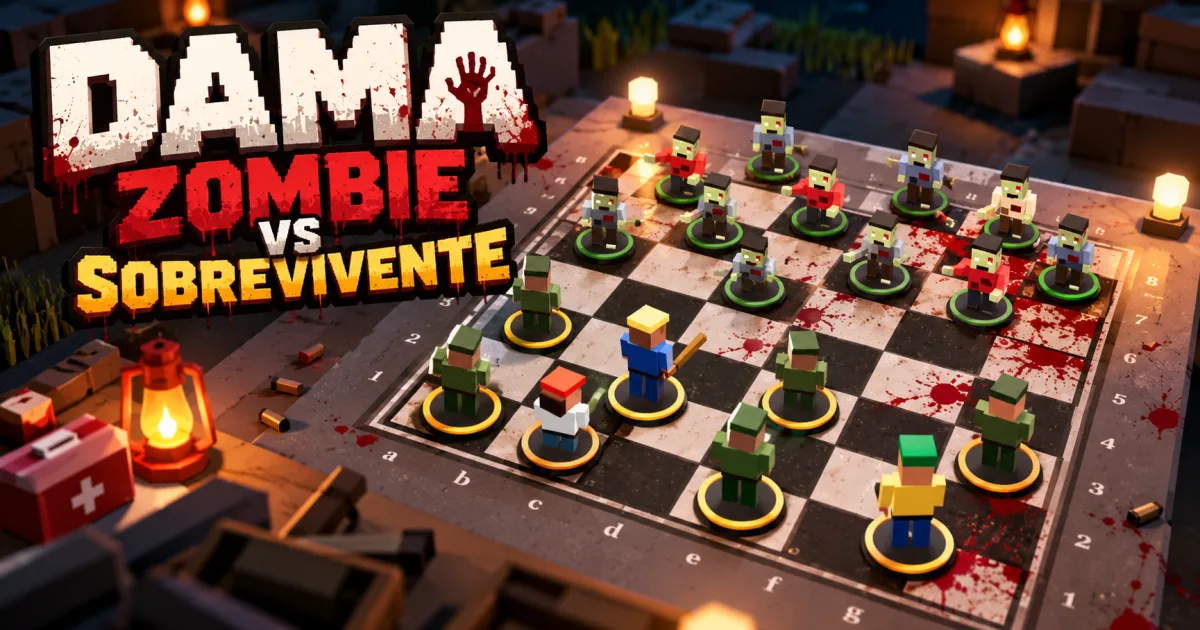 Capa de Jogo de Dama Online Grátis 3D – Zumbis vs Sobreviventes