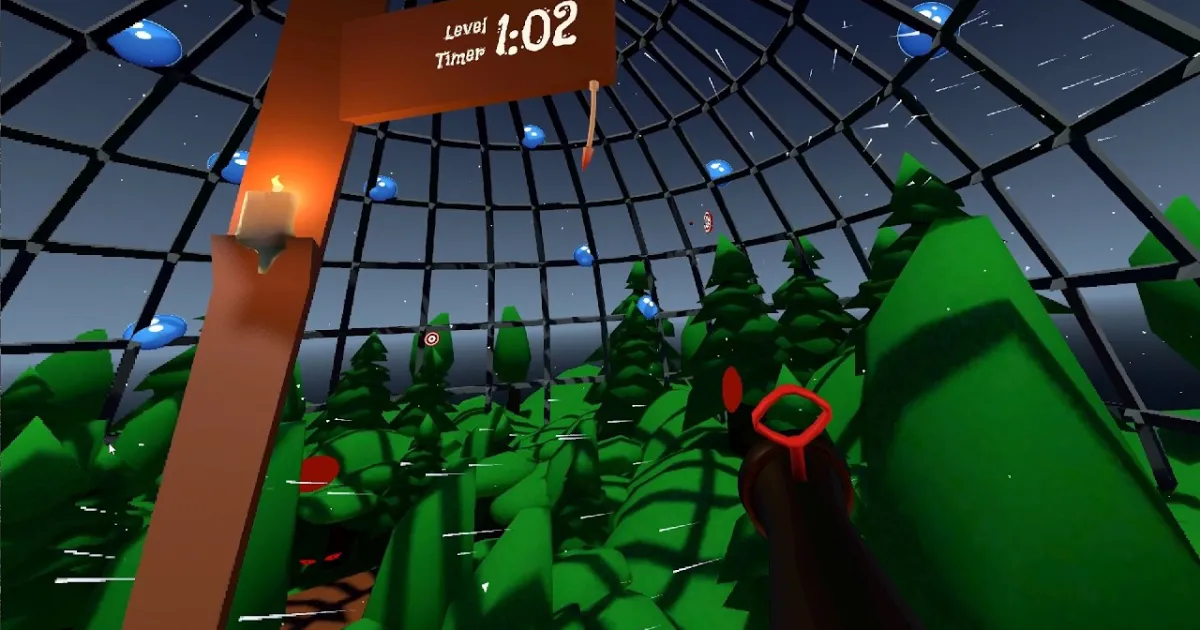 Ilustração editorial de um jogador em realidade virtual interagindo com ondas, balões e barcos em cenário aquático