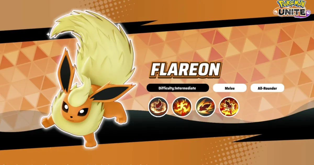 Ilustração editorial de Flareon e Jolteon lado a lado em uma arena de MOBA
