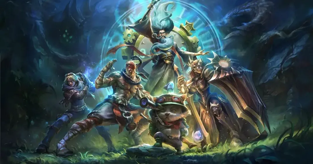 Ilustração editorial de League of Legends com estética nostálgica do modo Classic