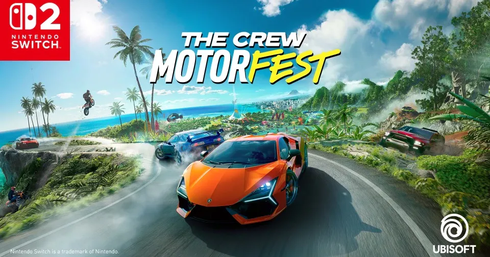 Ilustração editorial de carros off-road em uma ilha tropical, inspirada em The Crew Motorfest