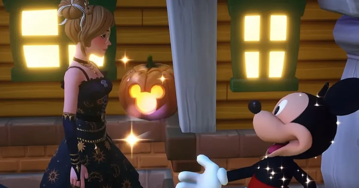 Ilustração editorial de decorações de cemitério de Halloween com cerca, lápide e mausoléu em um vale encantado